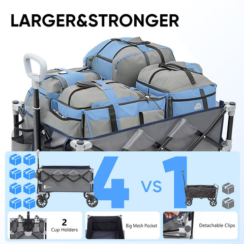 Sunula collapsible wagon side view showing interior pocket and cup holders.