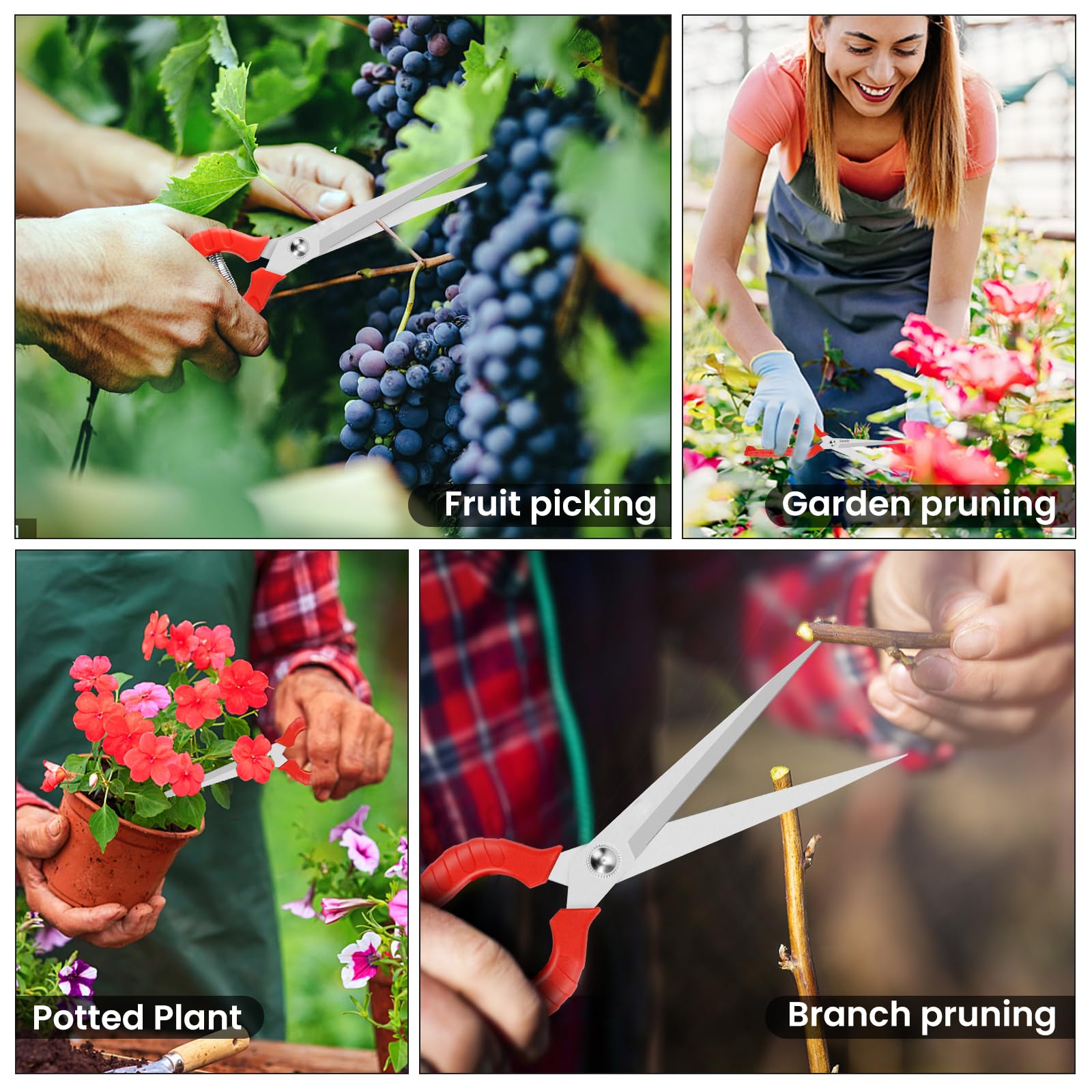 Sunuly ergonomic garden scissors reducing hand fatigue during long pruning sessions.