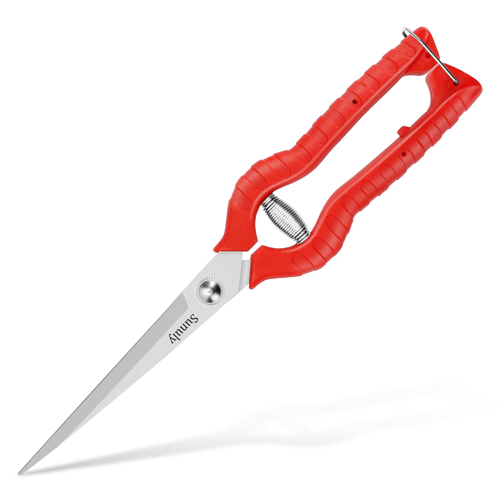 Sunuly extra long pruning shears close-up of the straight blade for precise cuts.