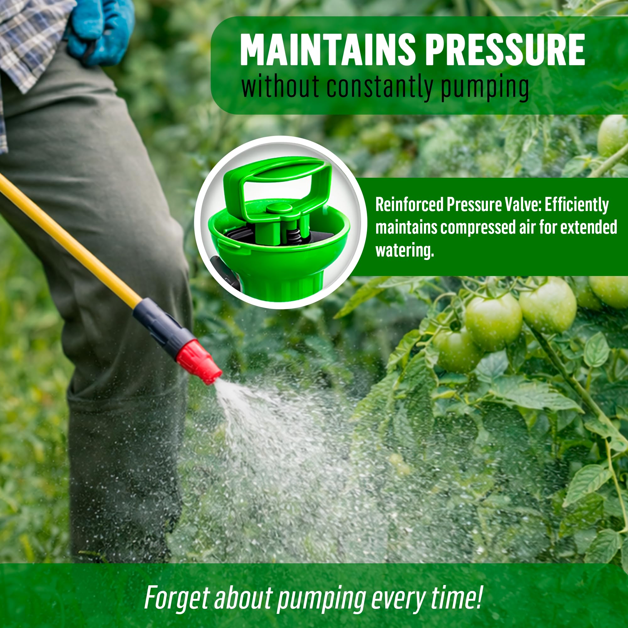 SunVara 5L pump sprayer with adjustable nozzle for mist or stream.