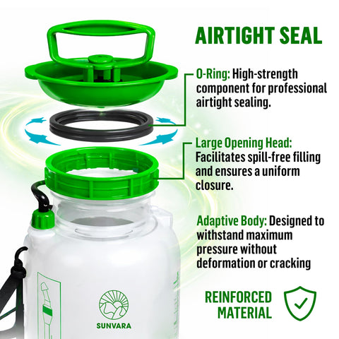 SunVara 5L pump sprayer with shoulder strap for extended sessions.