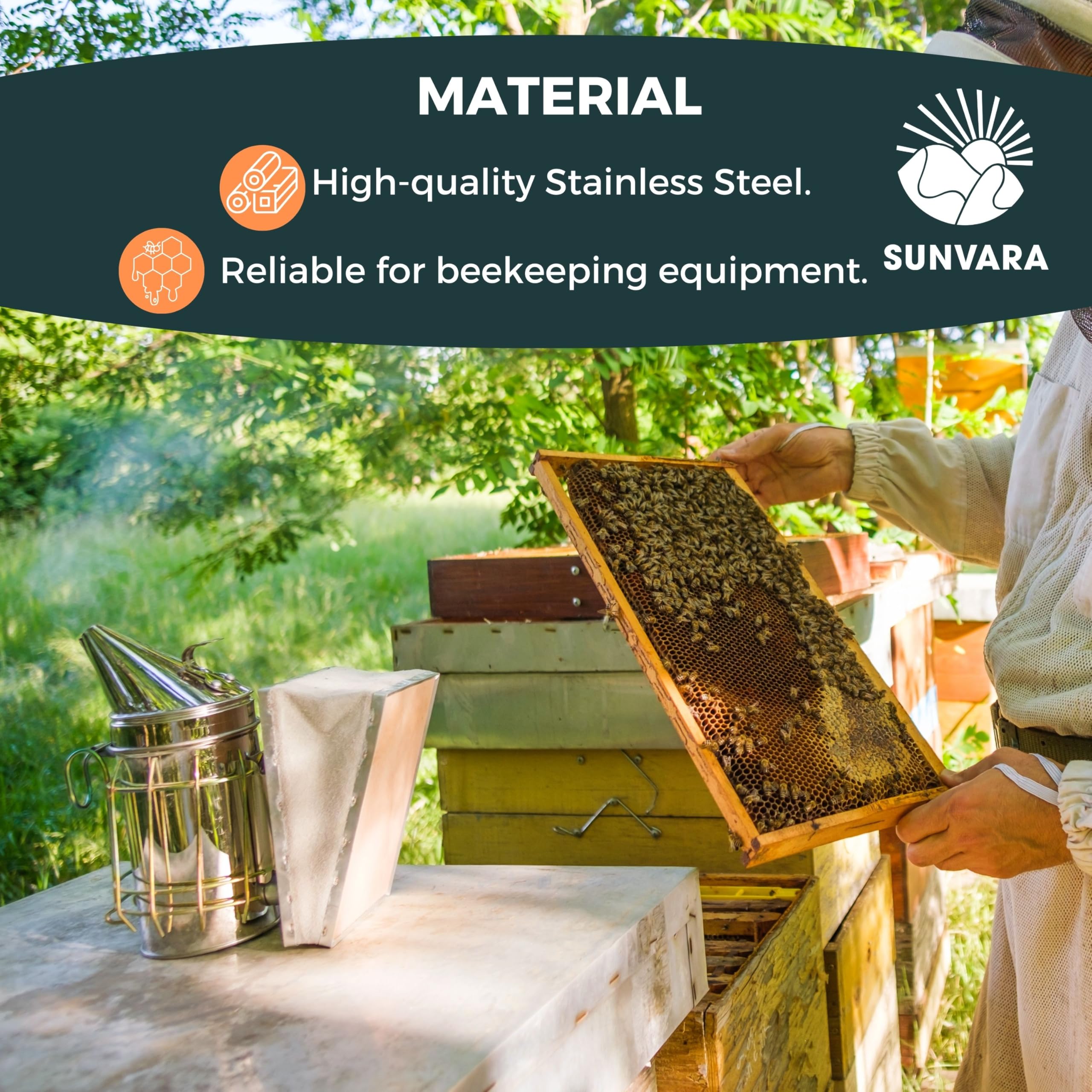 SunVara bee smoker airflow funnel directs air for efficient lighting.