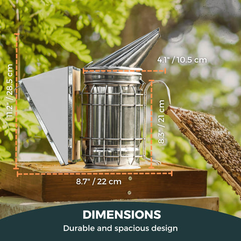 SunVara bee smoker stainless steel heat shield protects hands during use.