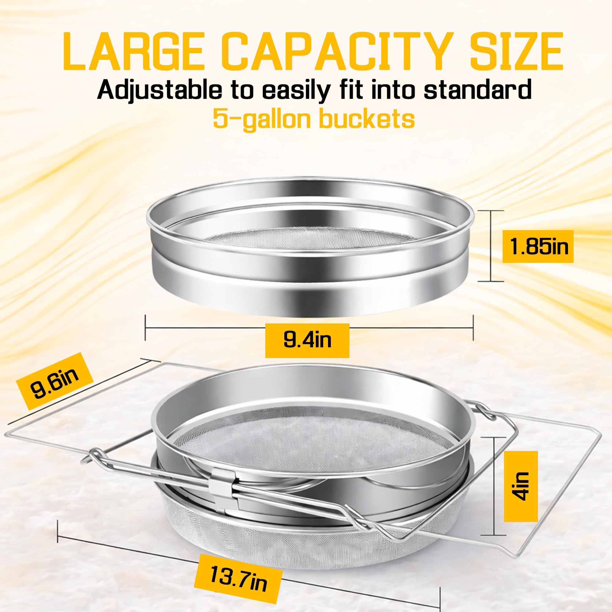 SunVara double sieve design catching fine particles for pure honey.