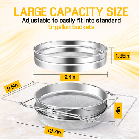 SunVara double sieve design catching fine particles for pure honey.