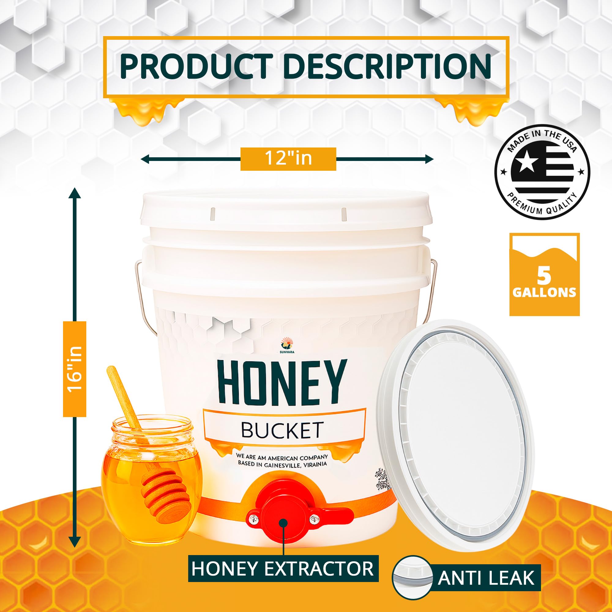 SunVara 20L capacity bucket ready for high-volume honey collection.