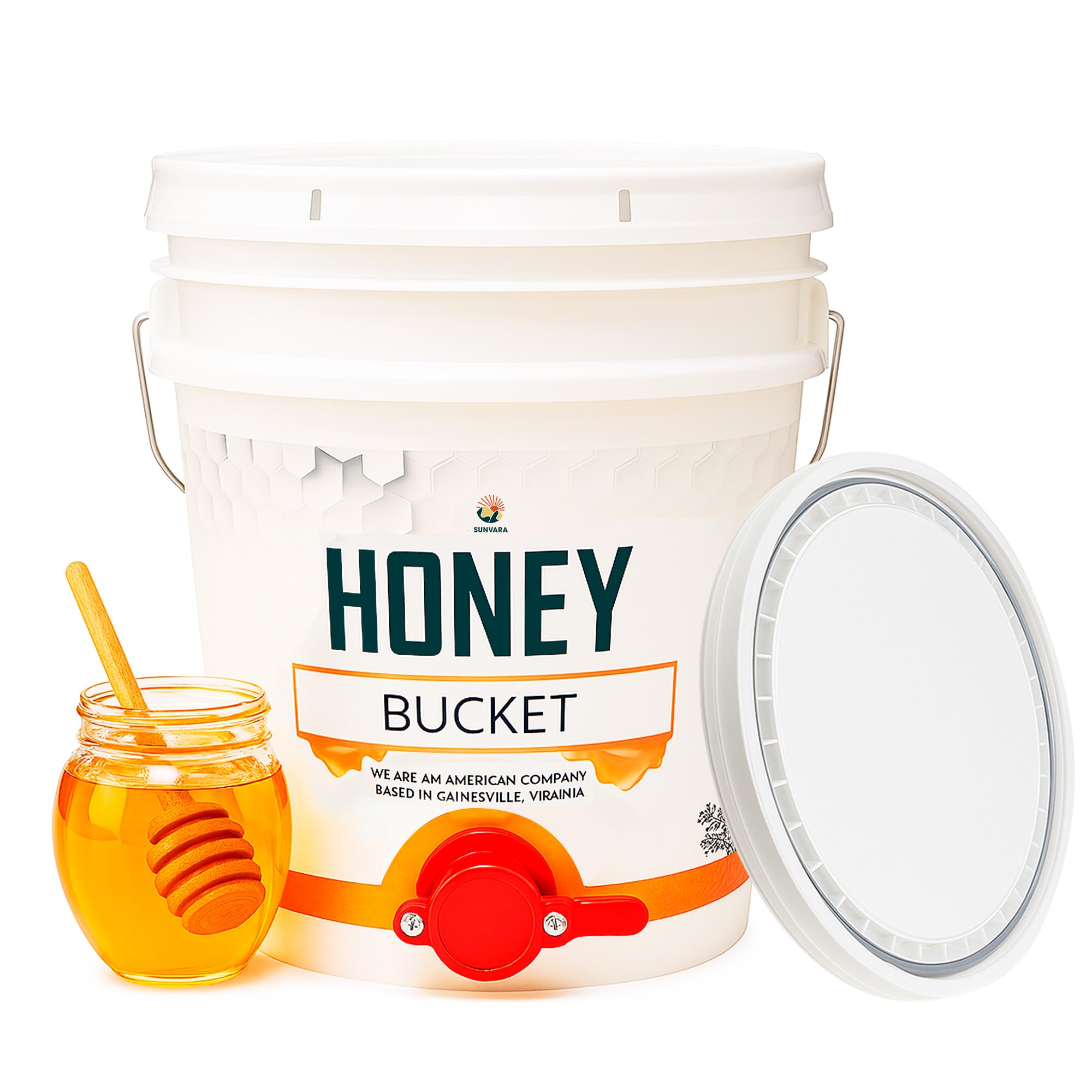 SunVara honey bucket with spigot for clean, controlled extraction.