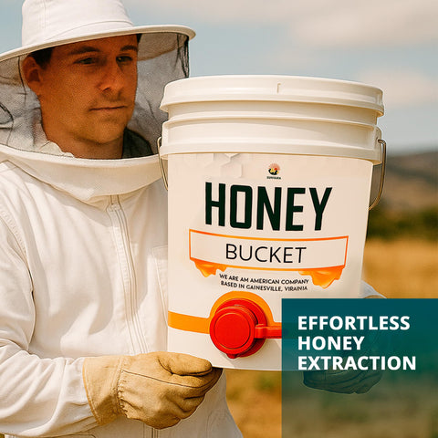SunVara honey strainer compatible with 5-gallon buckets.