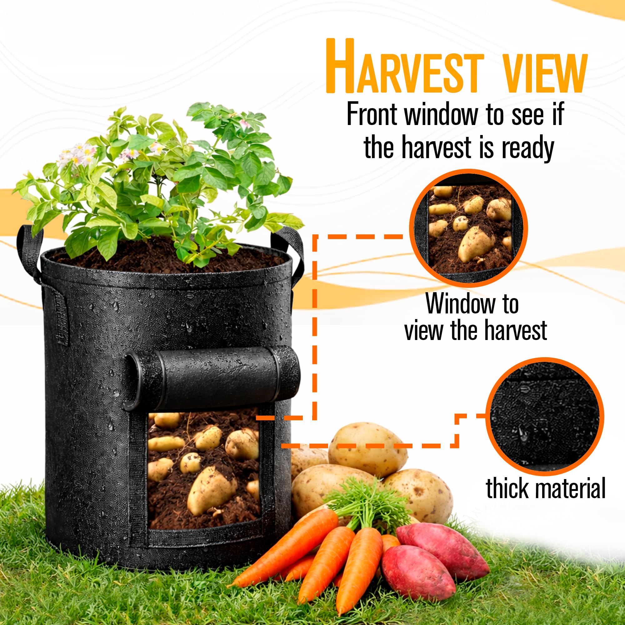 SunVara grow bags empty ready for planting with soil nearby