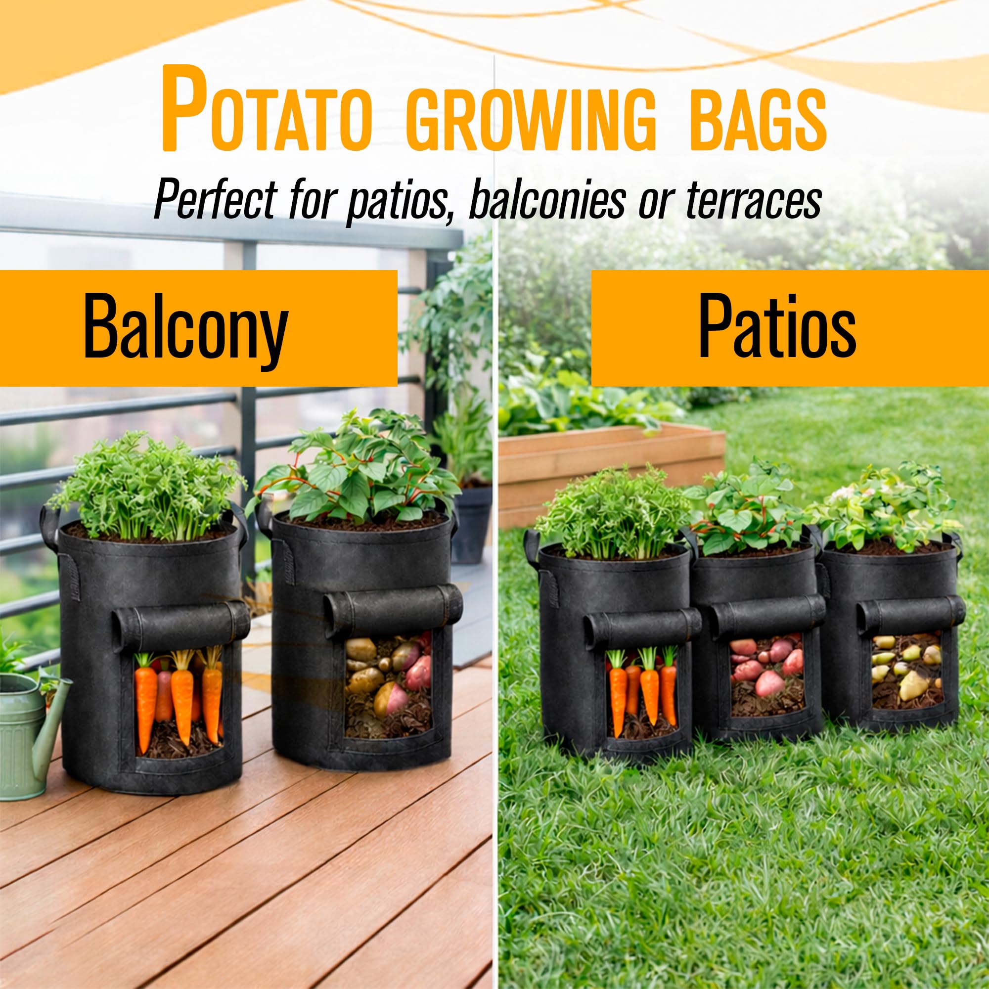 SunVara grow bags harvesting potatoes from a container