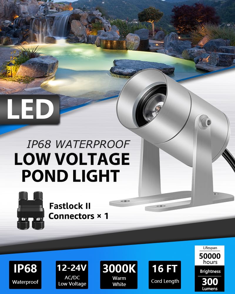 SUNVIE submersible LED fountain light IP68, ideal for durable outdoors water features.