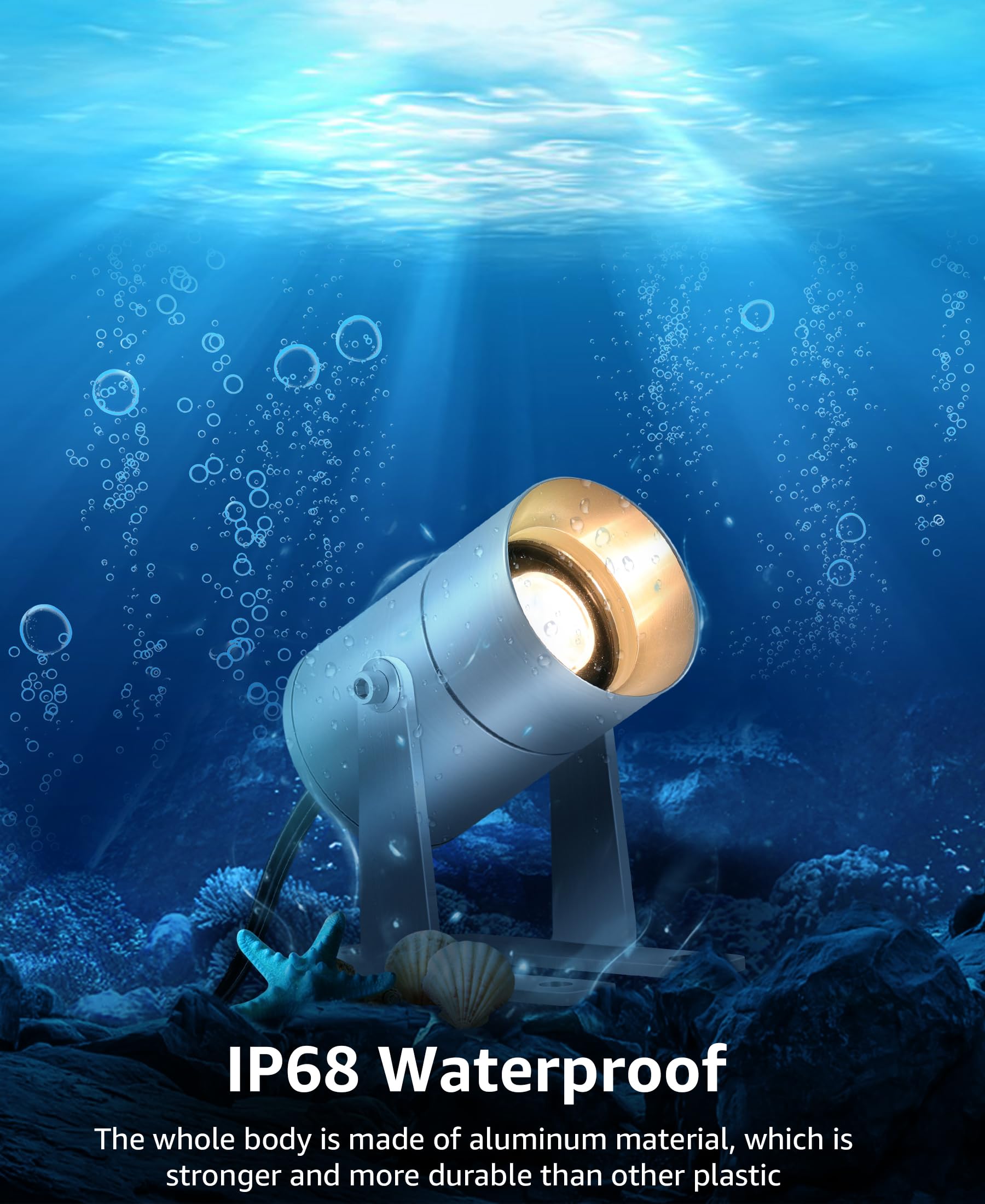 SUNVIE warm white 3000K beam for cozy pond ambiance and highlight features.