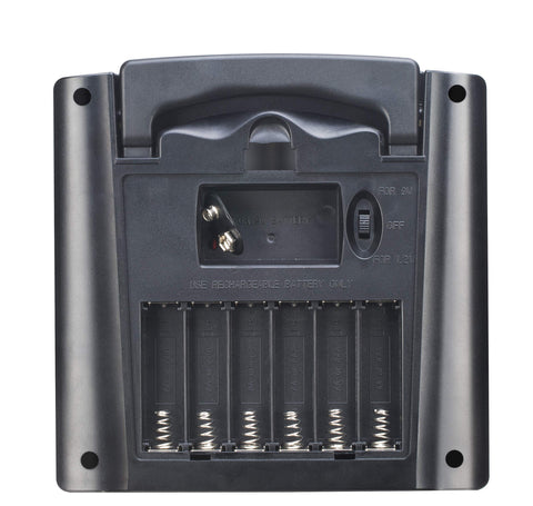 Sunway Solar seven-bay charger powers AA/AAA and 9V cells via solar power.