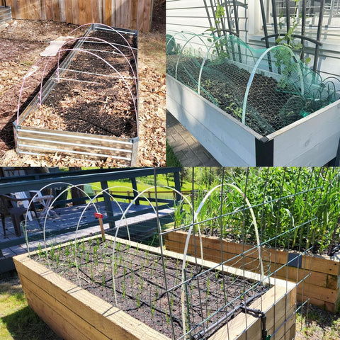 Sunwuk easy-assembly hoops being installed with soil strips and clips