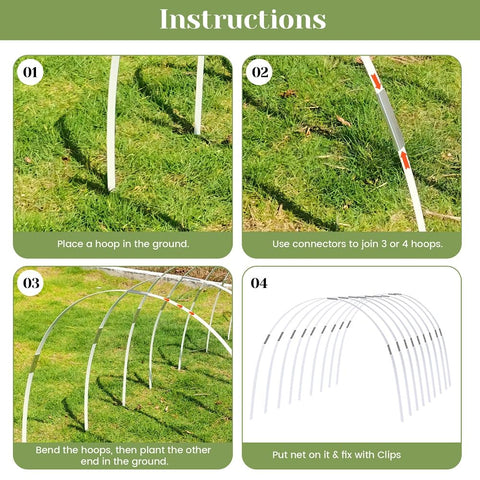 Sunwuk garden netting secured by hoops protects plants from pests