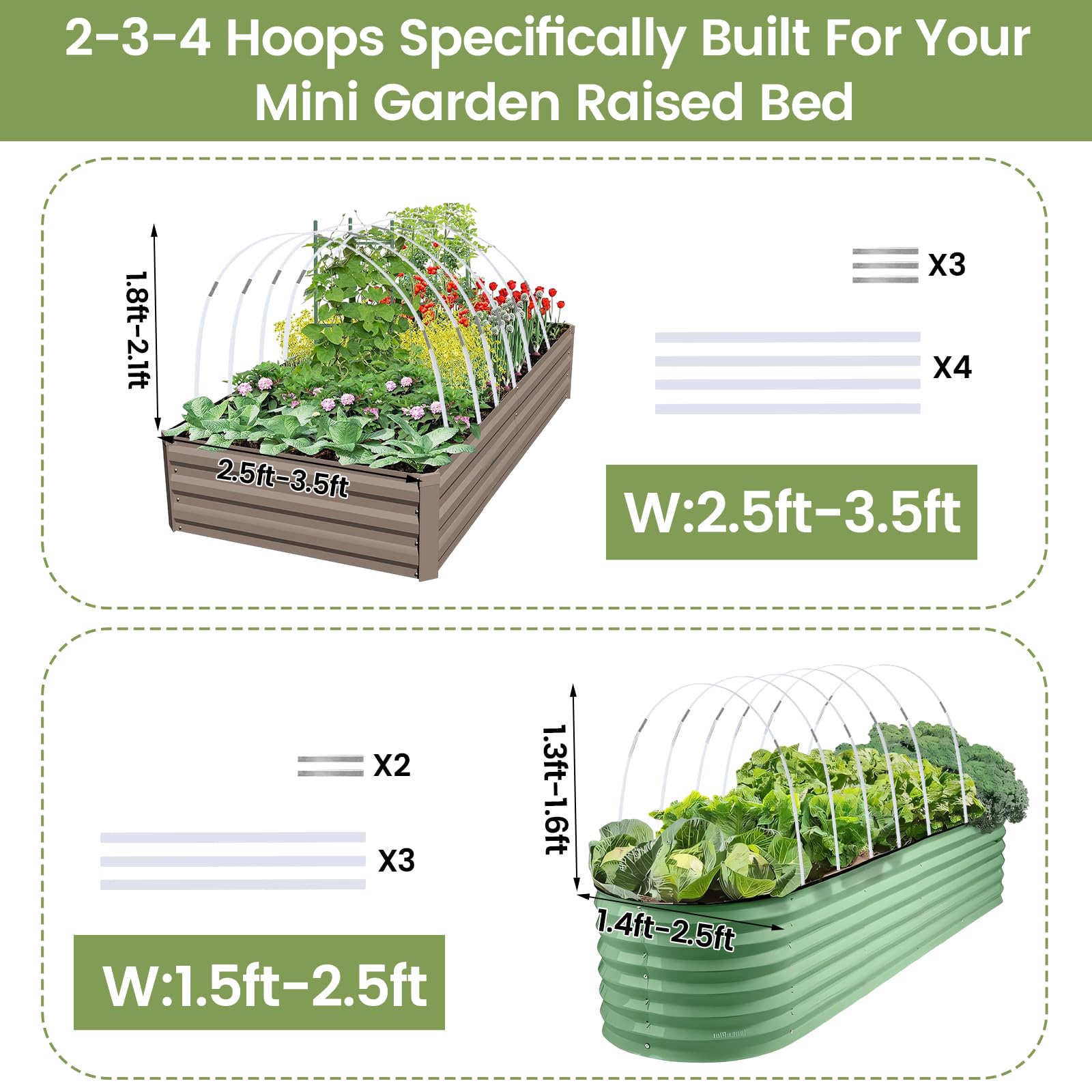 Sunwuk greenhouse hoops with 5.6ft frames forming a stable tunnel