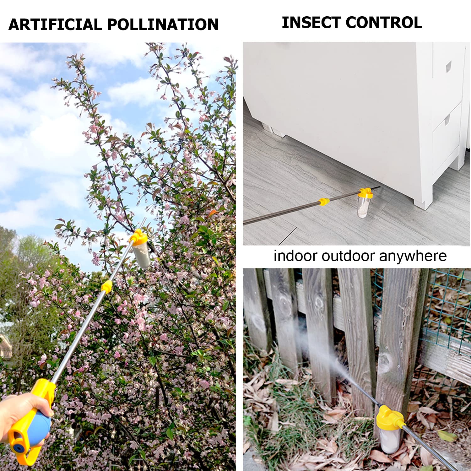 SUNYAY versatile duster for pest control and assisted fruit tree pollination.