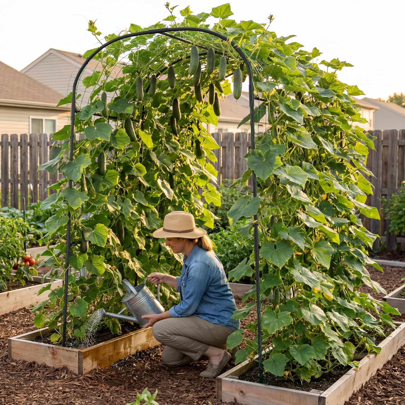 Sunyrisy steel-core trellis with weather wrap resists rust for long-lasting outdoor use.