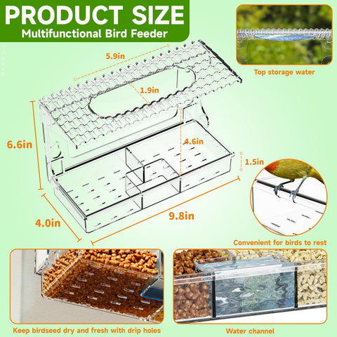 SuoXing Acrylcc window feeder bath combo showing bird bath on top
