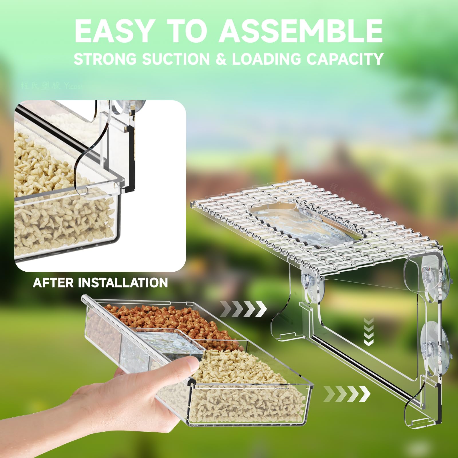 SuoXing Acrylcc feeder with detachable seed tray for easy cleaning