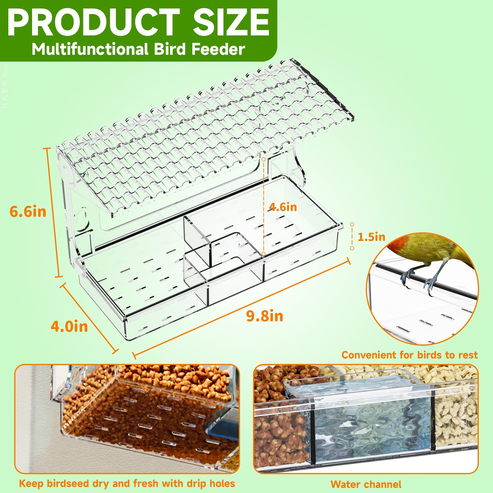 SuoXing clear acrylic birdhouse offers near-invisible viewing from indoors.