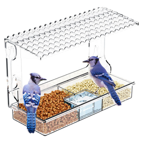 SuoXing window bird feeder with strong suction cups for secure indoor viewing.
