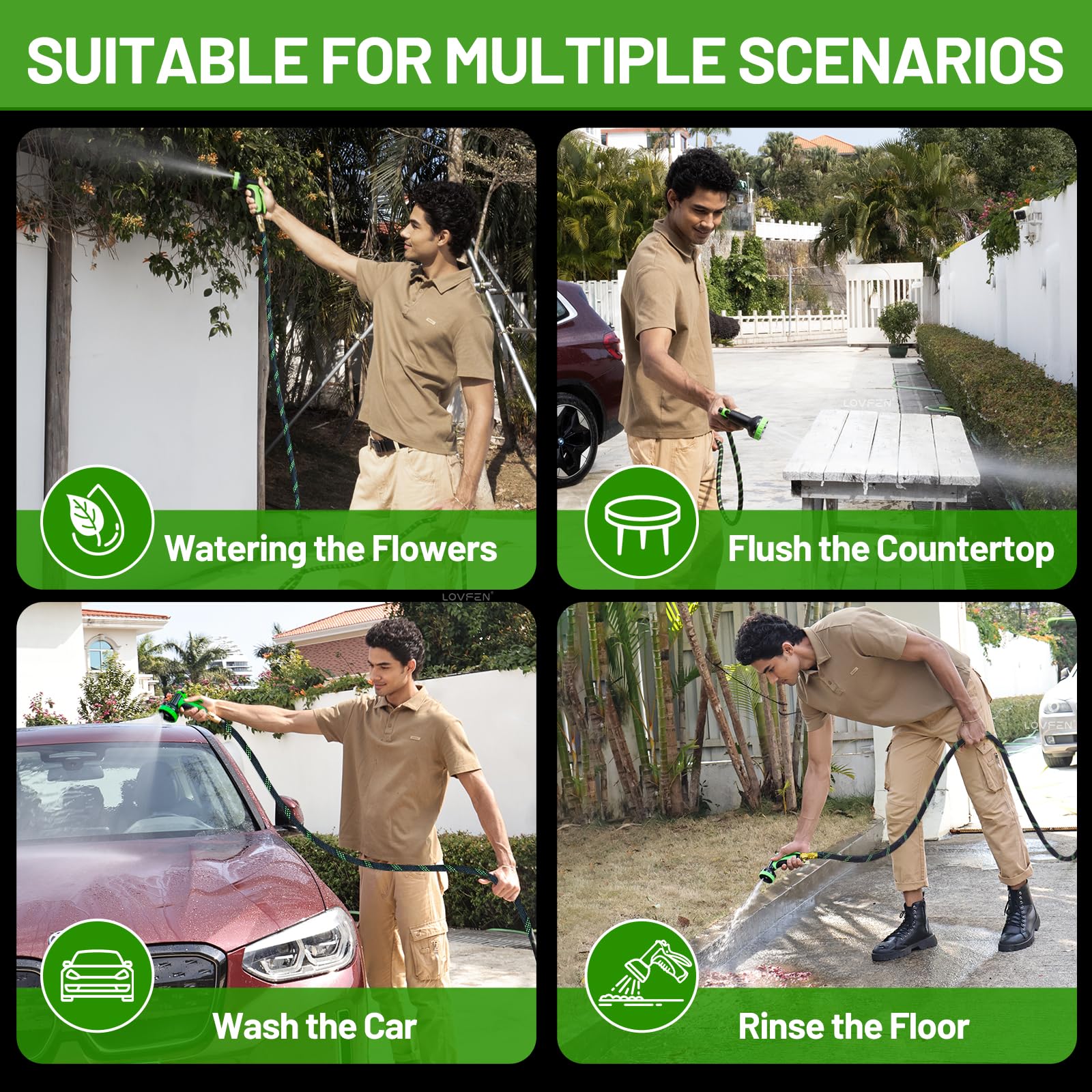 SUPCLUB ready-to-use hose setup for watering and cleaning tasks.