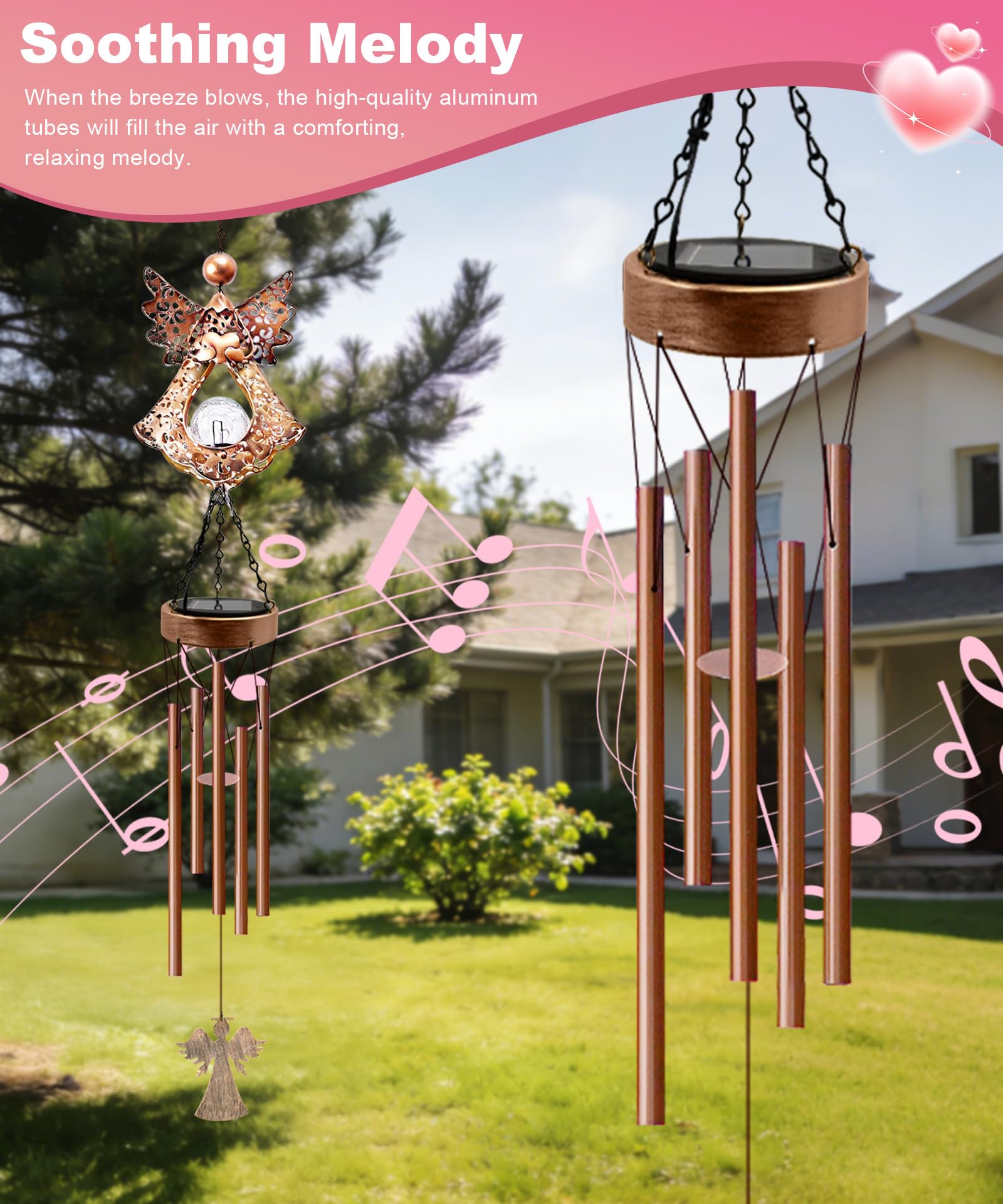 Supdeco Solar Angel Wind Chime illuminated at night for cozy spaces.