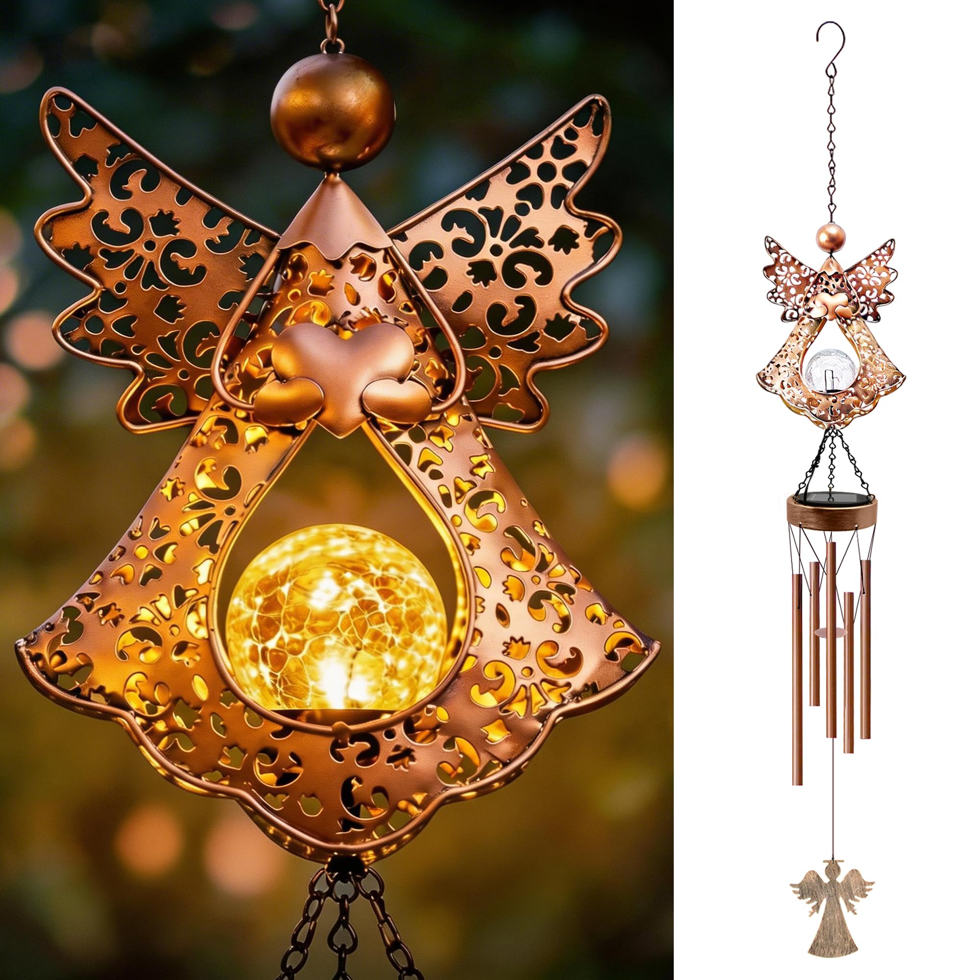 Supdeco Solar Angel Wind Chime outdoors with gentle melody and ambient glow.