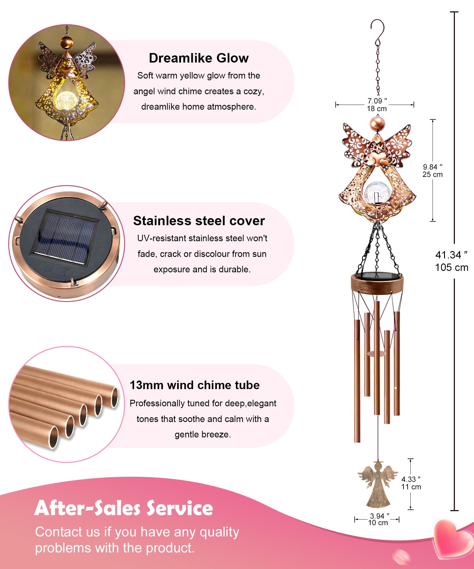 Supdeco Solar Angel Wind Chime on patio enhances evening ambiance.