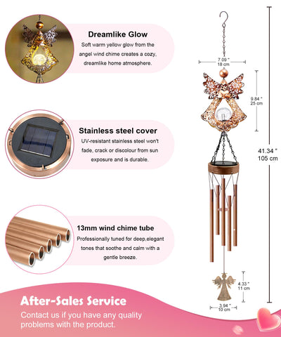 Supdeco Solar Angel Wind Chime on patio enhances evening ambiance.