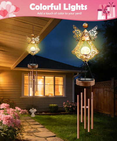 Supdeco Solar Angel Wind Chime by the window creates memory-friendly glow.
