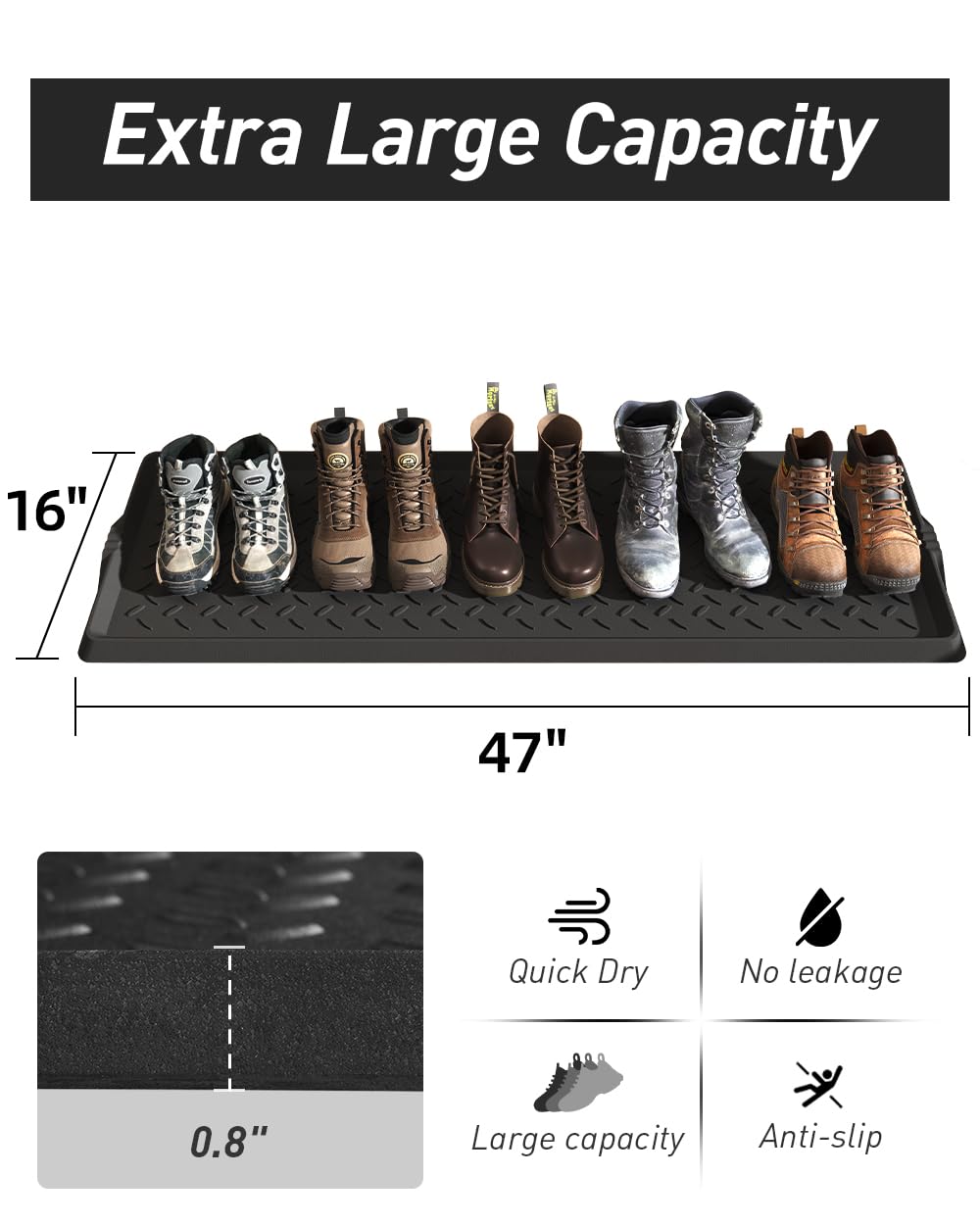 SUPENUIN boot tray anti-slip bottom keeps footwear in place on any floor