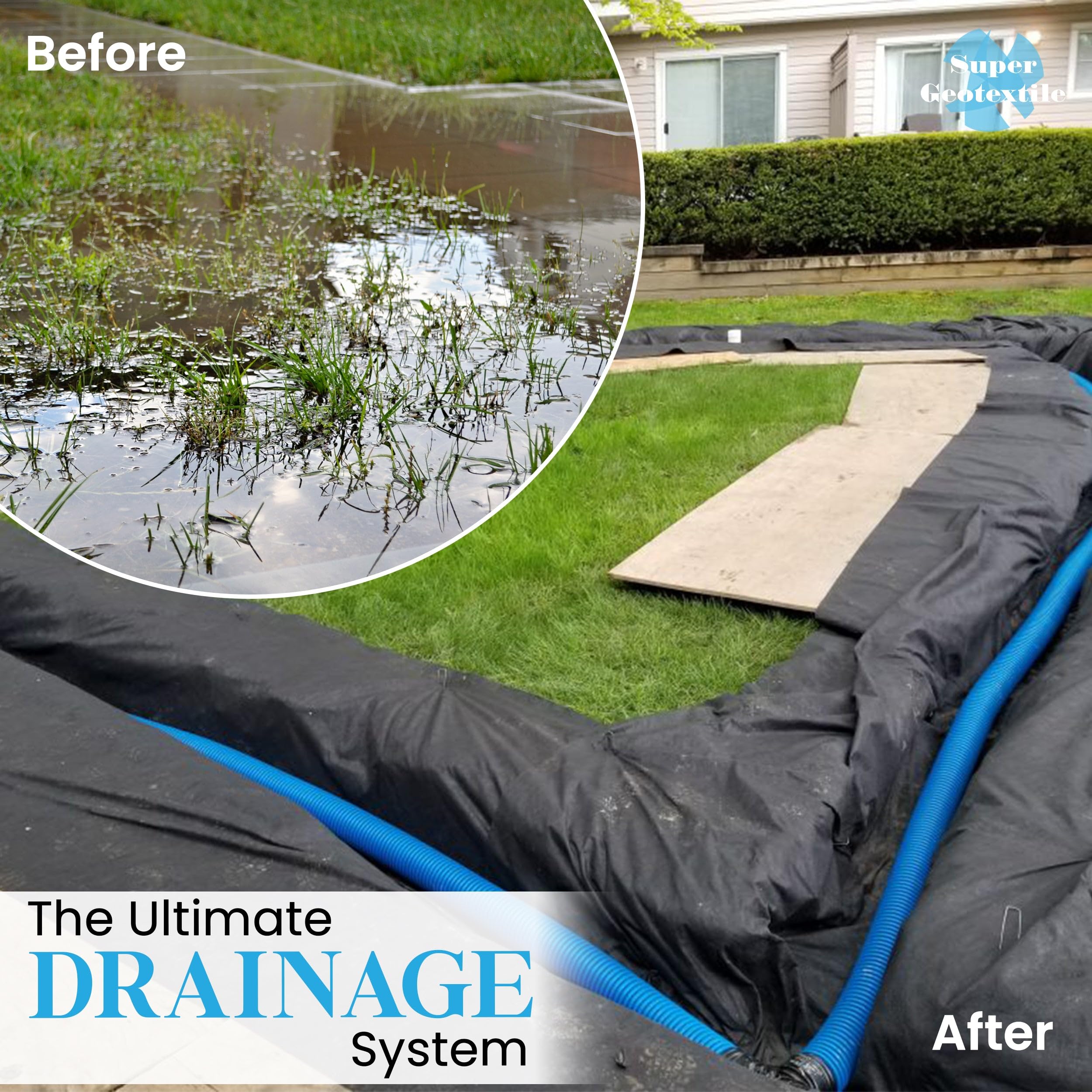 Super Geotextile 8 oz non-woven fabric for erosion control, stabilizes soil.