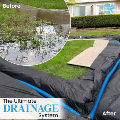 Super Geotextile 4oz used in French drain installation for improved drainage.