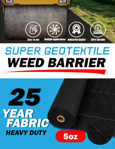 Super Geotextile 5oz barrier—drainage-friendly for garden and paths.