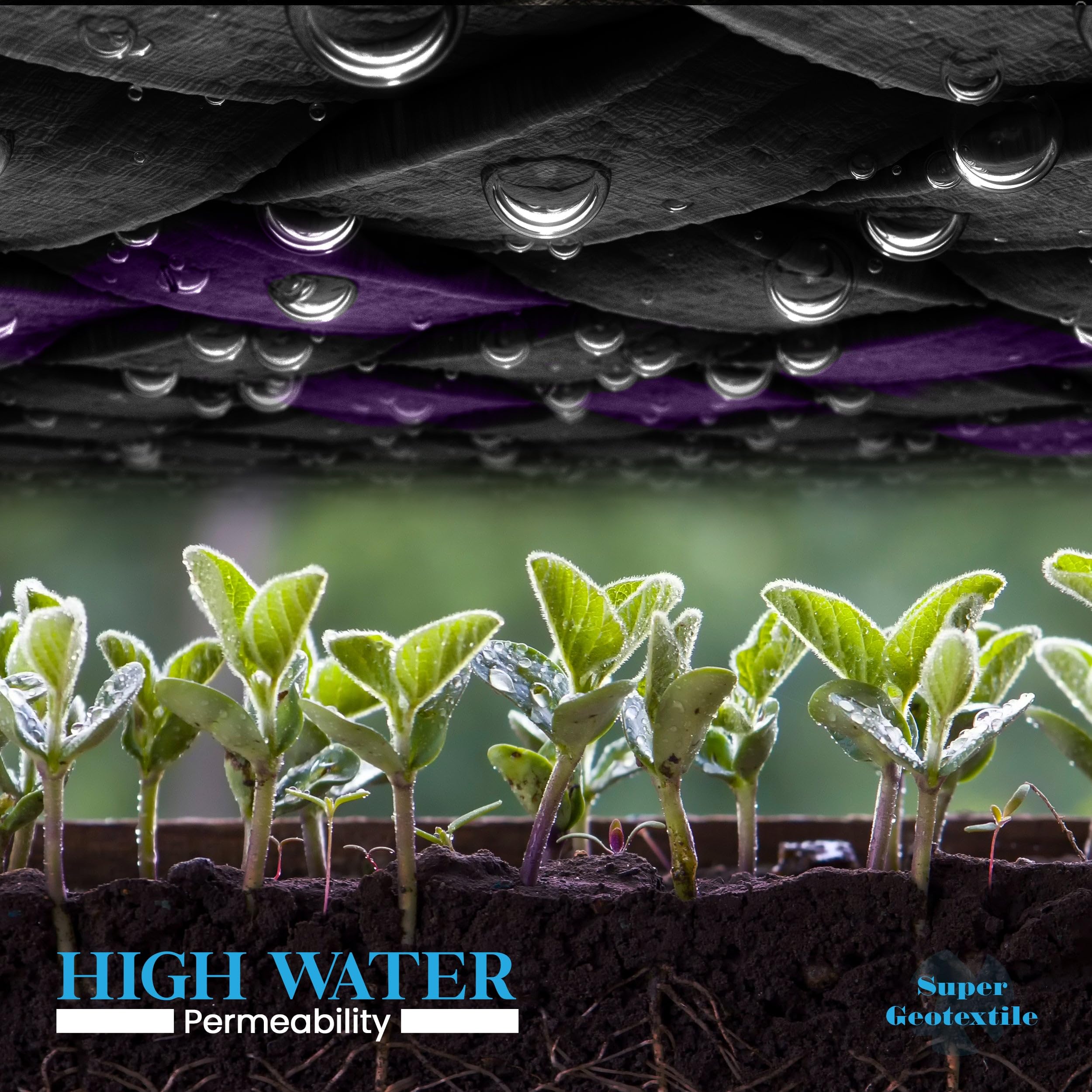 Super Geotextile 5oz weed barrier—landscaping use with water drainage capability.