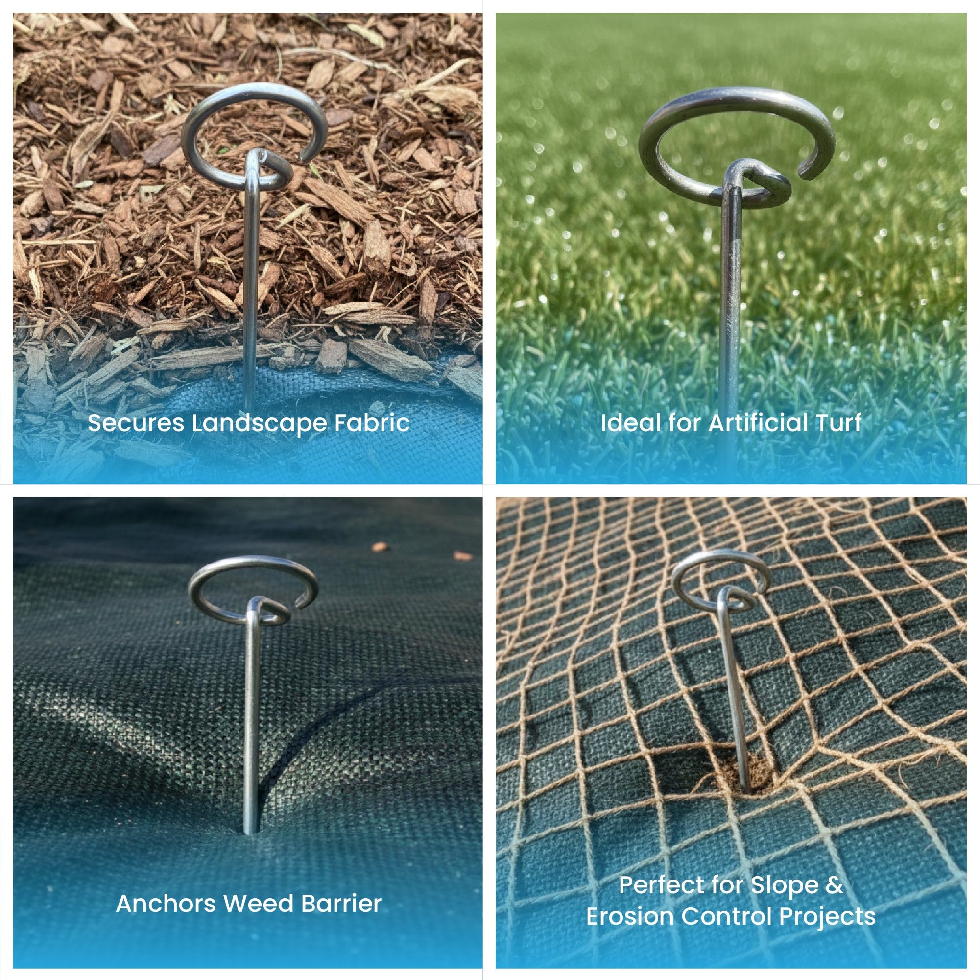 Super Geotextile weed barrier pins keep fabric in place in windy conditions