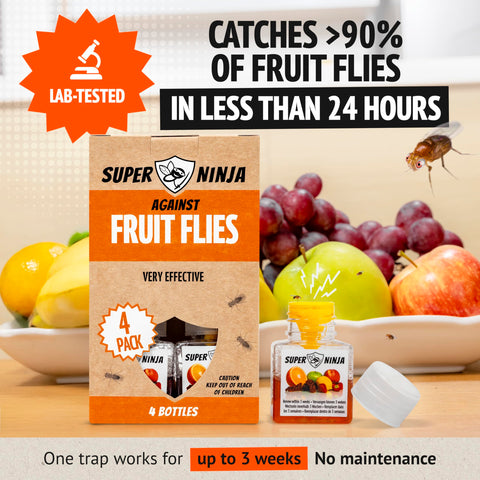 Super Ninja fruit fly trap beside the trash bin helps keep waste areas fly-free