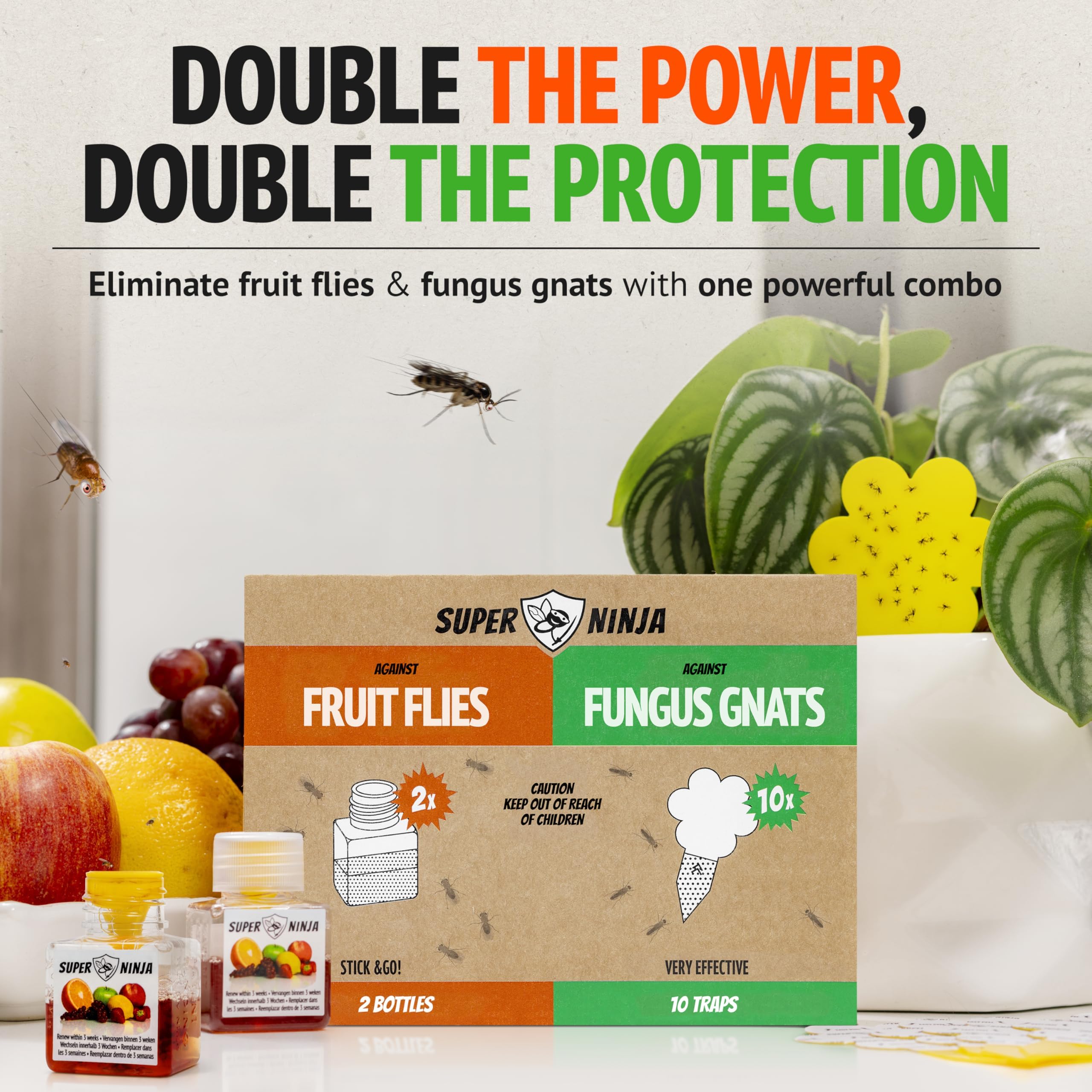 Super Ninja fruit fly traps with attractant catch flies indoors