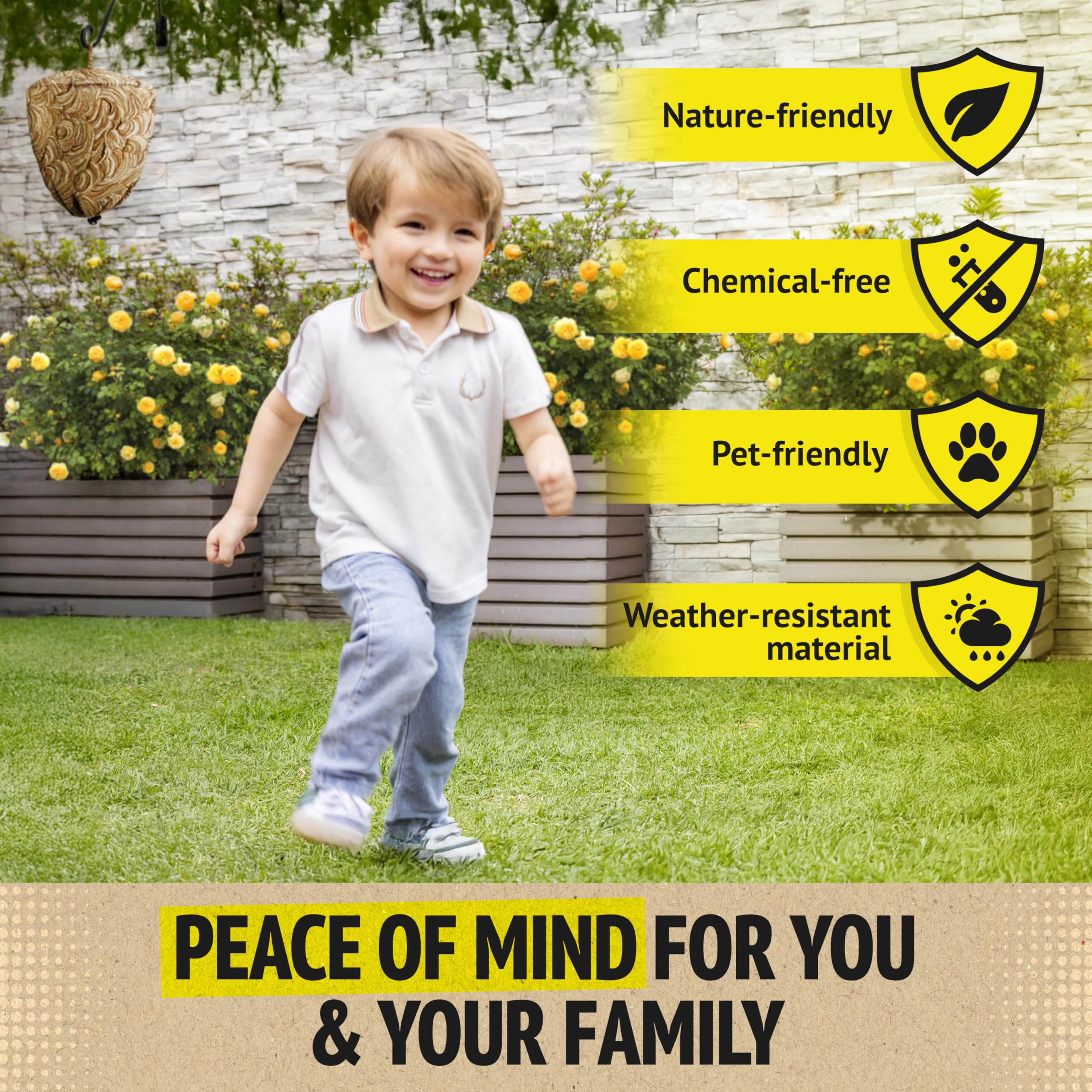 Patio wasp nest hanging by Super Ninja deters pests effectively