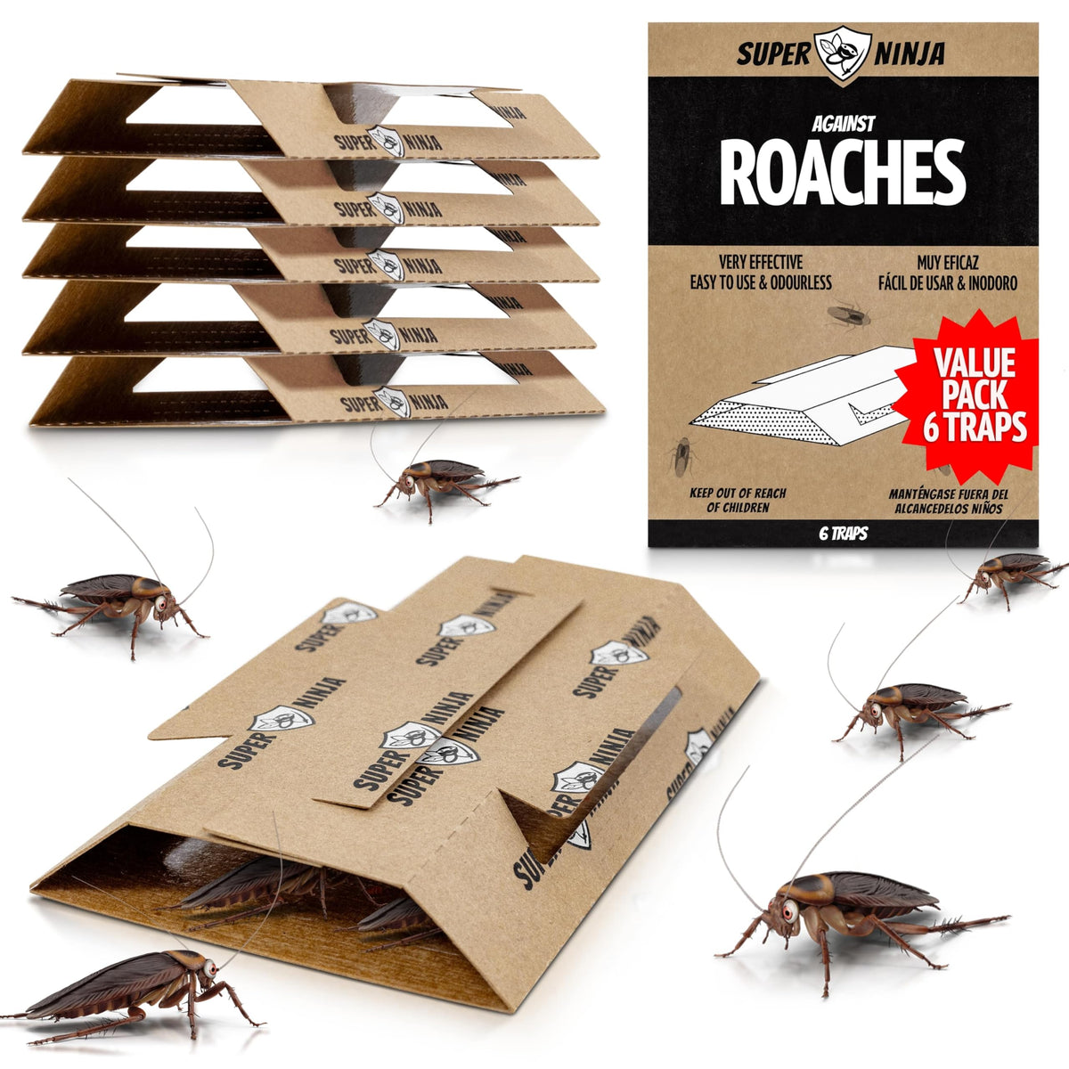 Super Ninja Roach Traps Indoor Pack six units for toxin-free home control