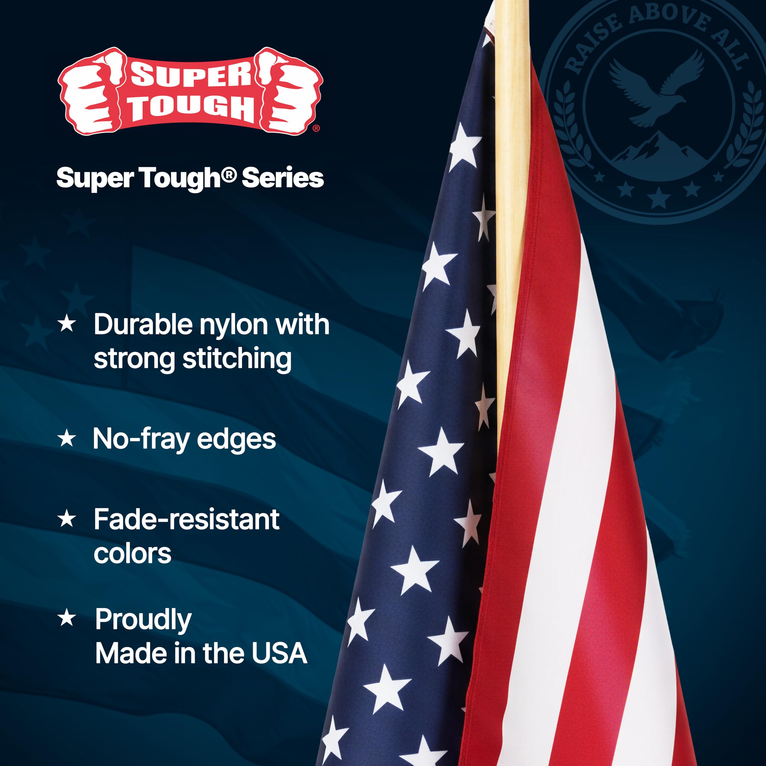 Super Tough flag close-up shows stars and stripes detail