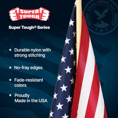 Super Tough flag close-up shows stars and stripes detail