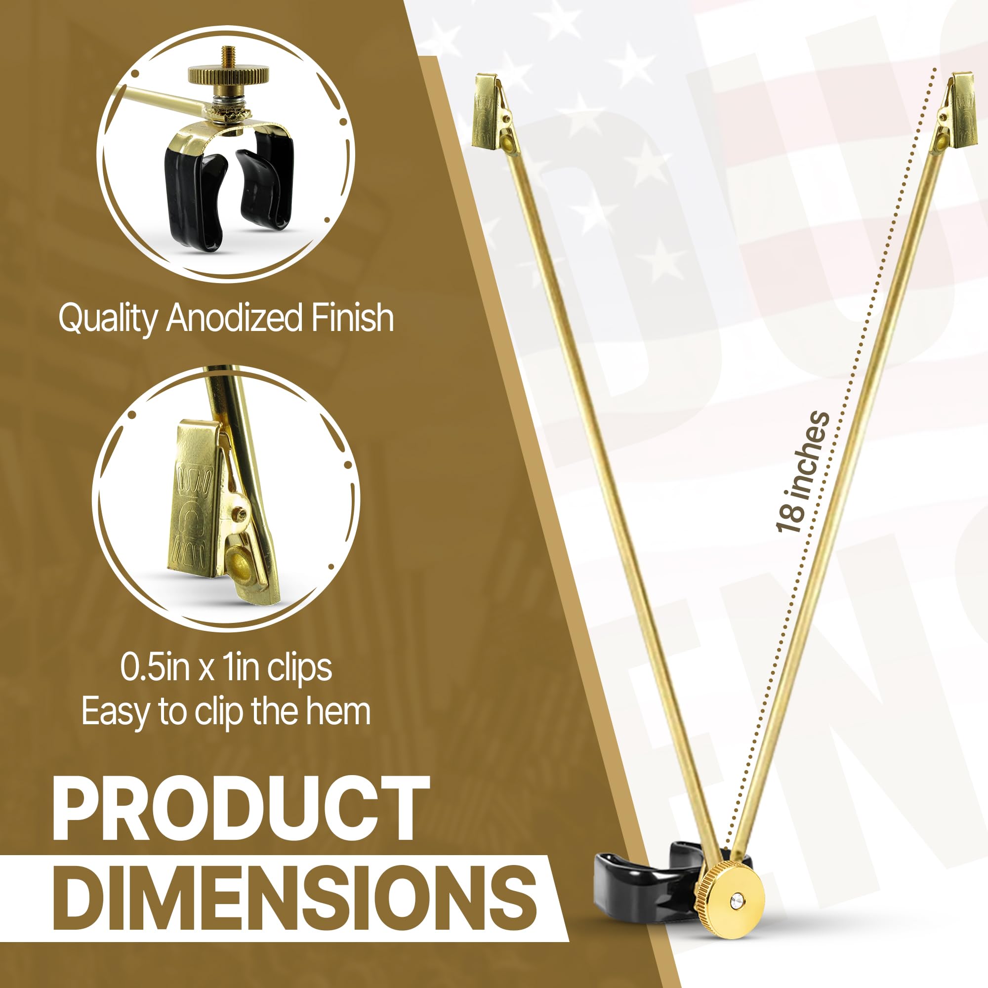 Super Tough Gold Flag Spreader adjustable arms for versatile indoor flag display