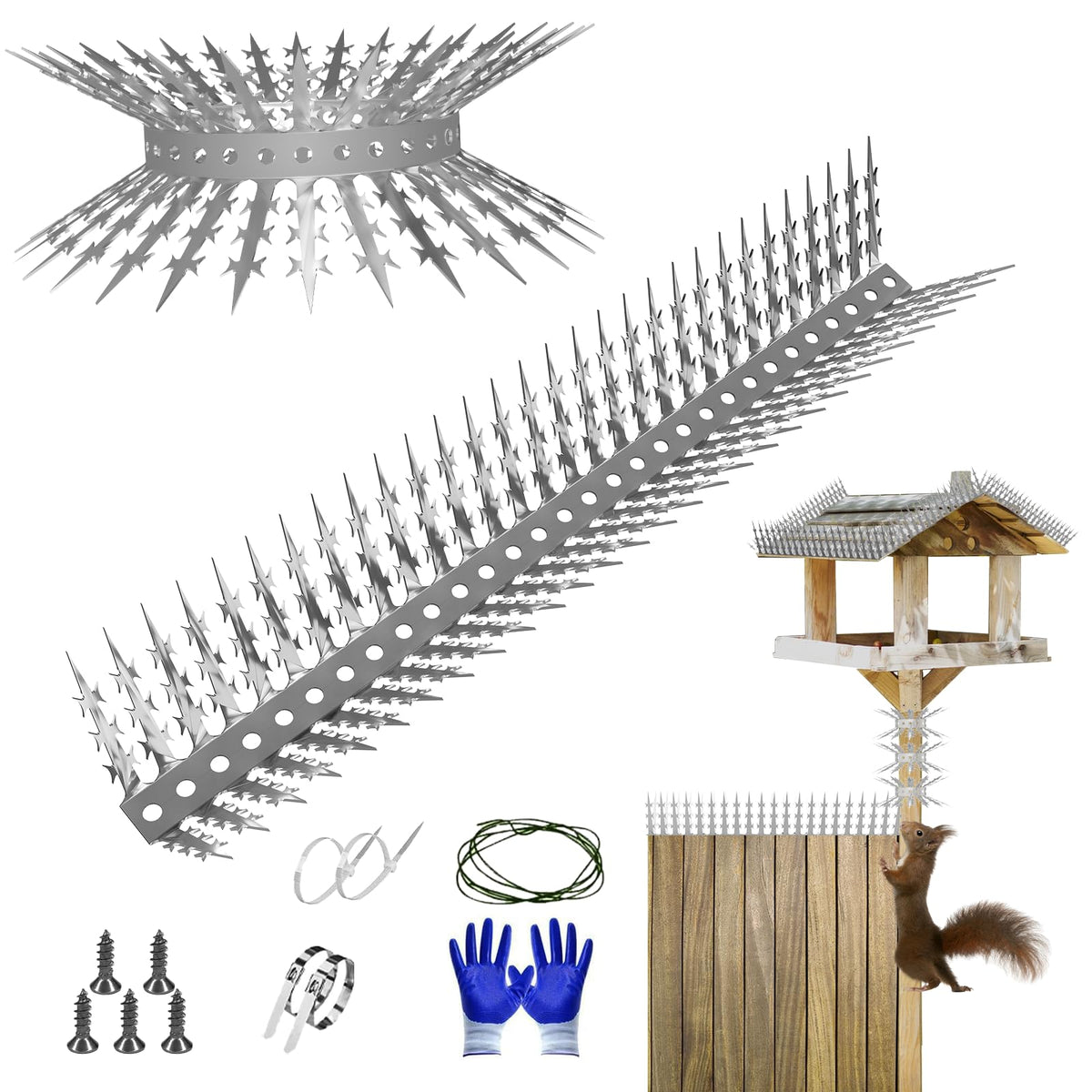SuperAbound Bird Spikes Baffle protects feeders from pests.