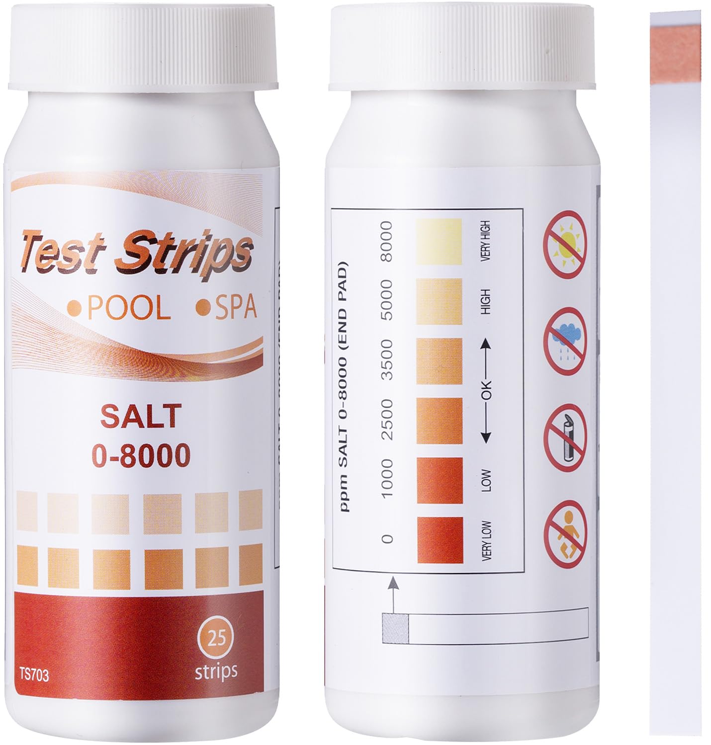 SuperCheck salt test strips bottle for quick pool and spa salt readings.