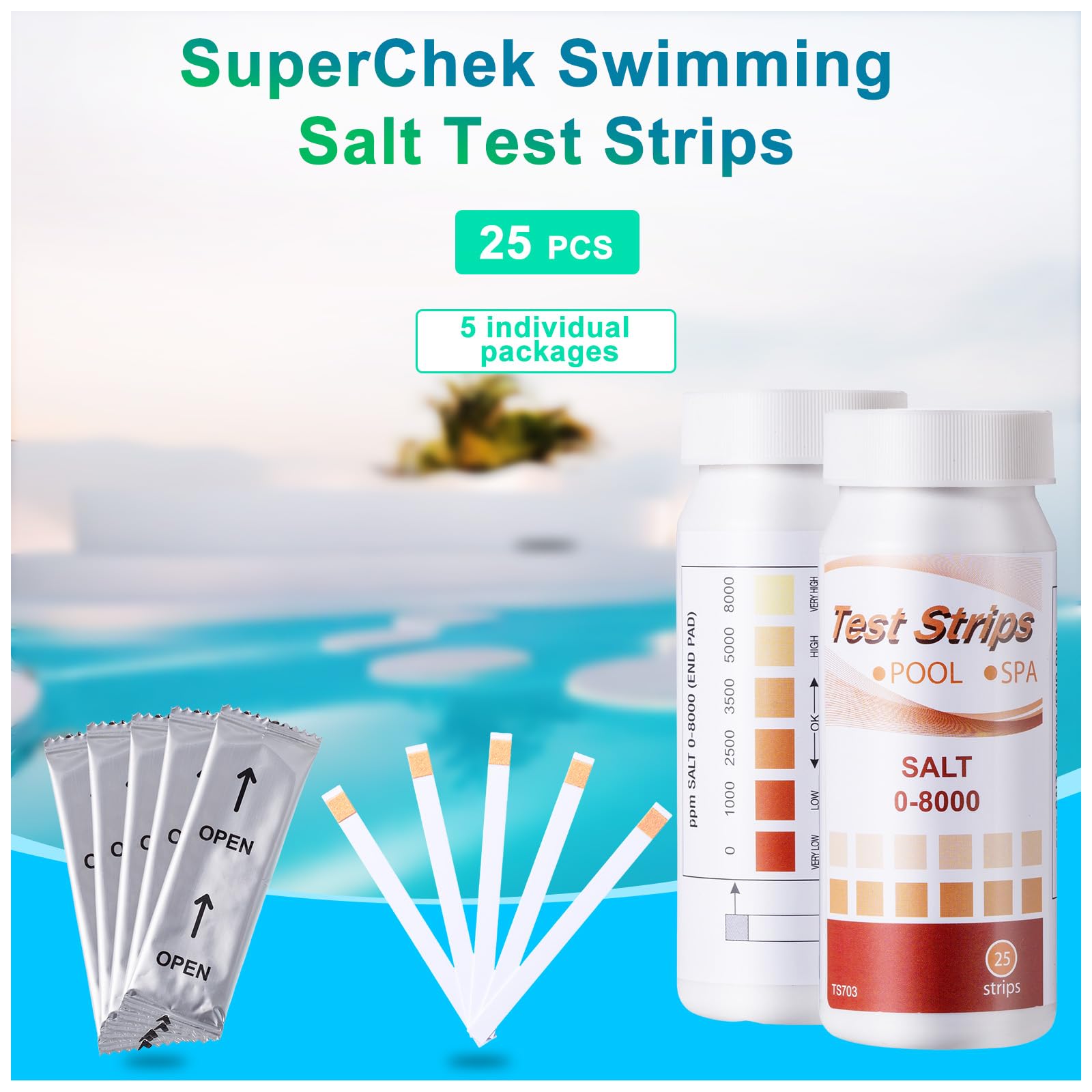 Pool scenario using SuperCheck strips for simple salt calibration.