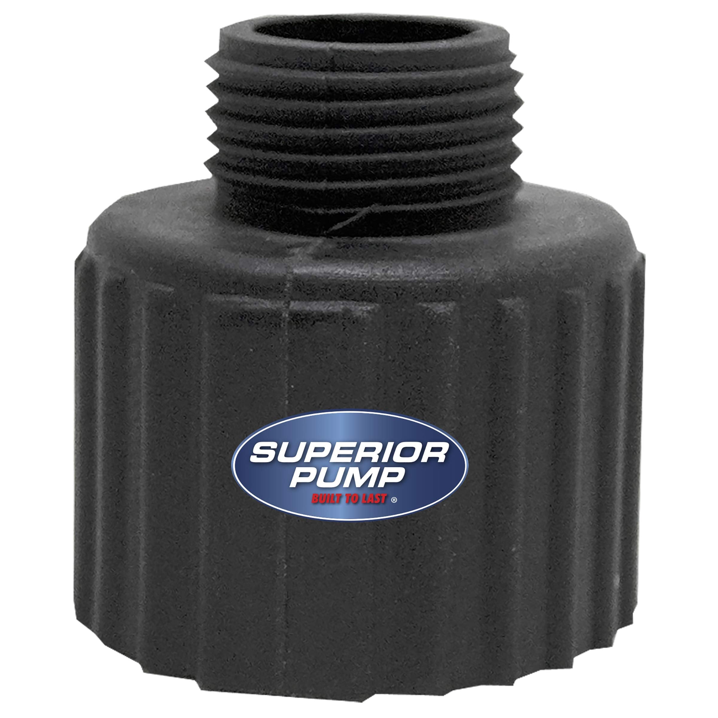 Superior Pump 99006 adapter closeup shows durable thermoplastic construction for reliable connections.