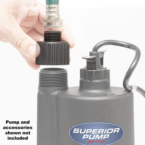 Superior Pump 99006 adapter installation demonstrates easy-to-connect garden hose setup.